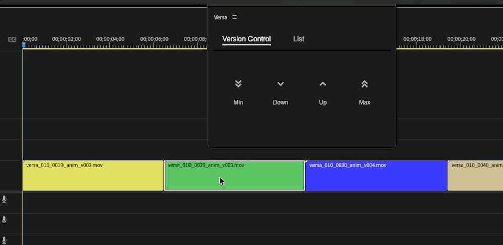 Animated GIF showing the Versa plugin version timeline clips